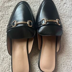 SHEIN Black and Gold Mules with Horsebit Detail